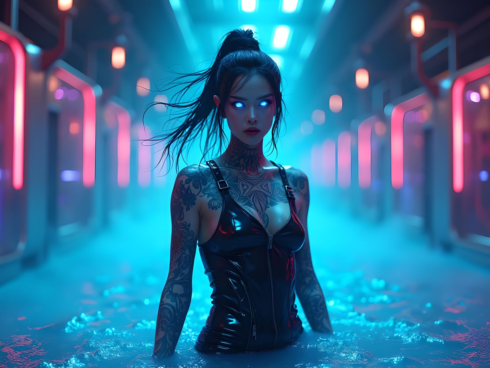 Tattooed Woman Emerges in Digital Utopia Artwork