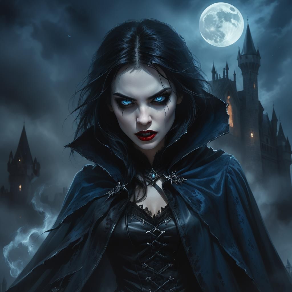 Gothic Vampire Portrait in Digital Painting Style