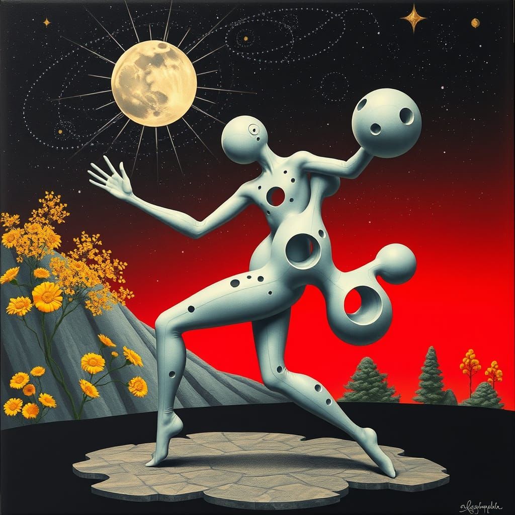 Futuristic Abstract Figure with Quantum Entanglement