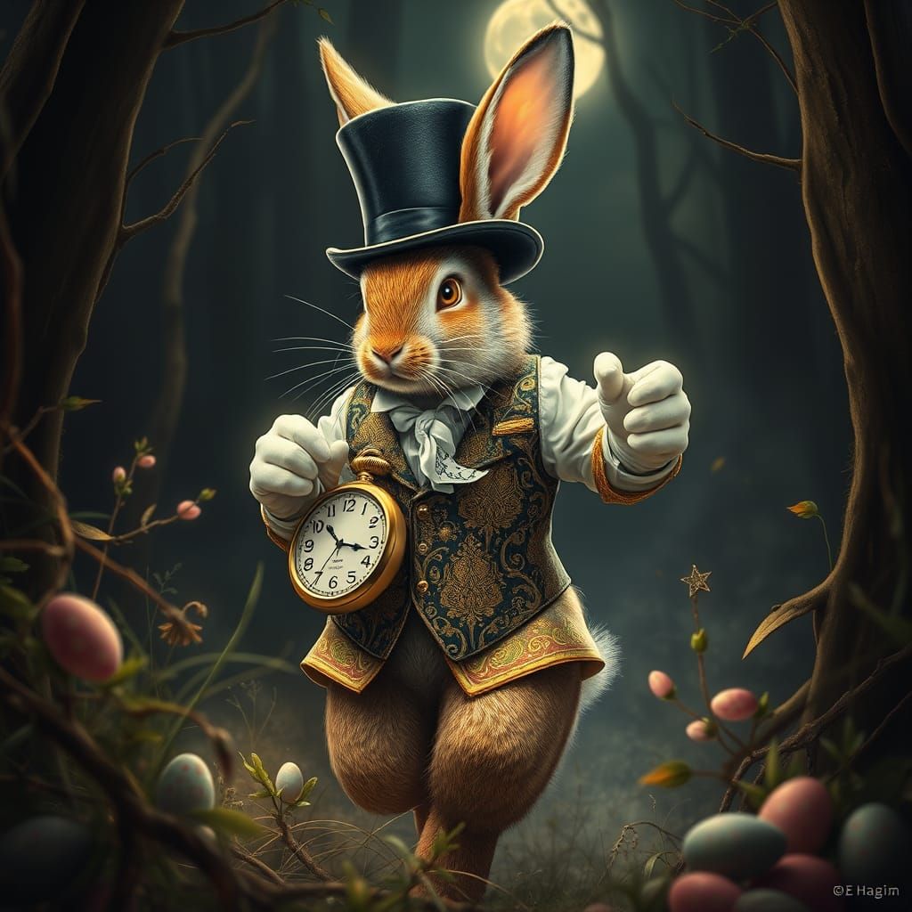Elegant Easter Bunny in a Dreamlike Forest