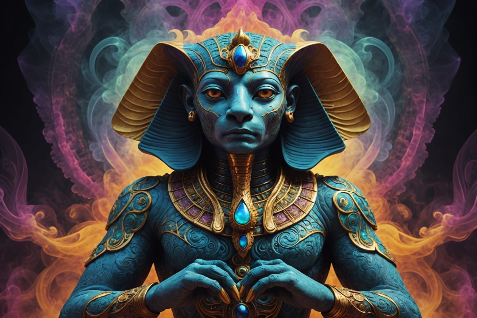 Fractal Sphinx in Multicolored Smoke: 8K Resolution