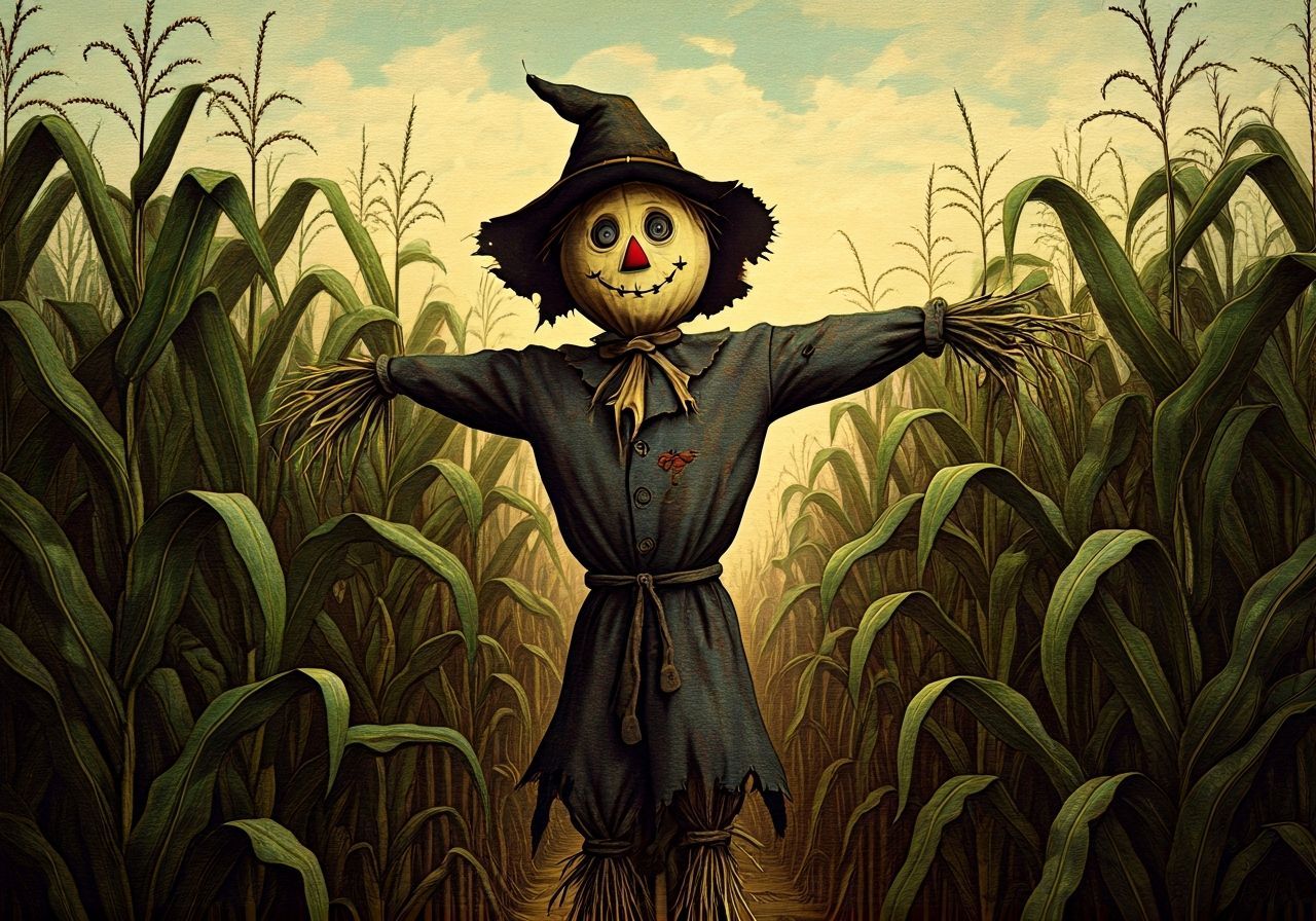 Vintage Scarecrow in Fall Cornfield by Ellen Clapsaddle