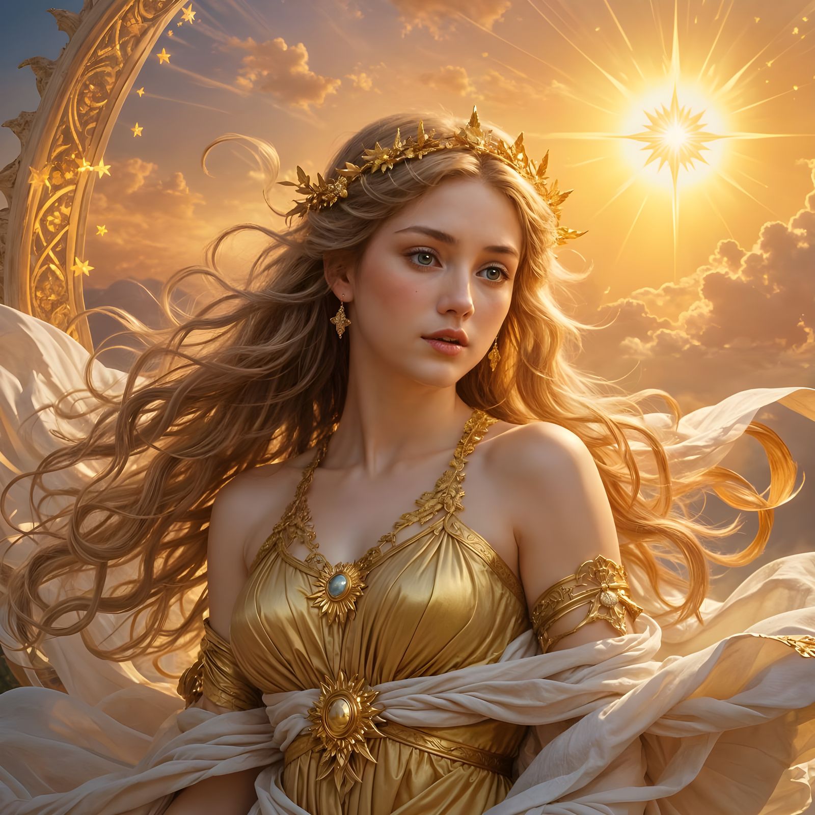 Goddess of Sun and Morning Star, Neo-Classical Digital Art