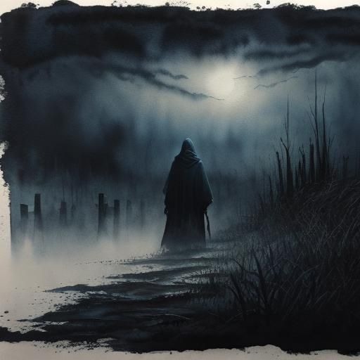 Moody Banshee in Acrylic Ink and Watercolor