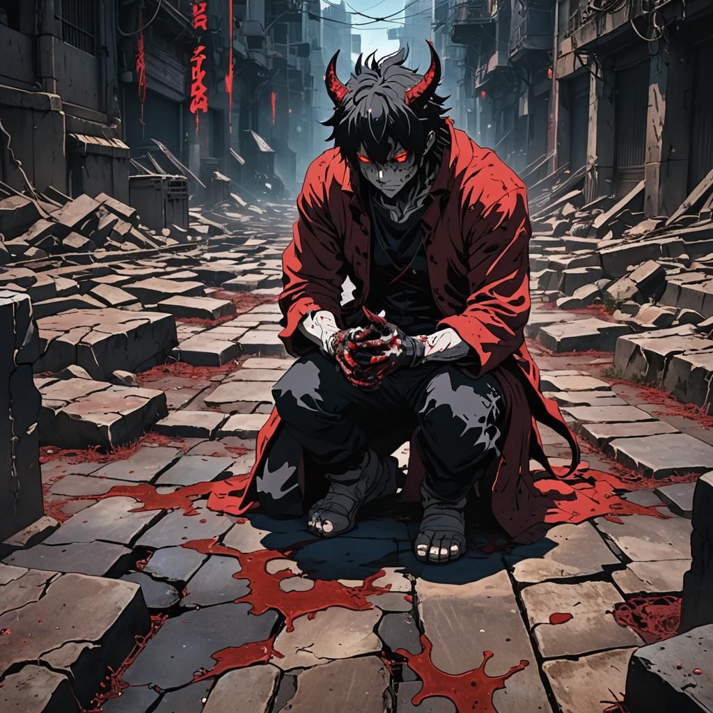 Cinematic Anime Scene of Demon Looms Over Person