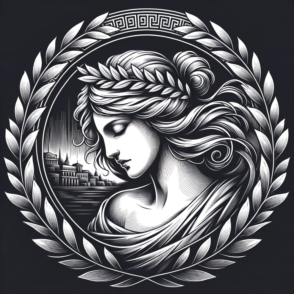 Mystical Line Art Portrait of a Greek Goddess