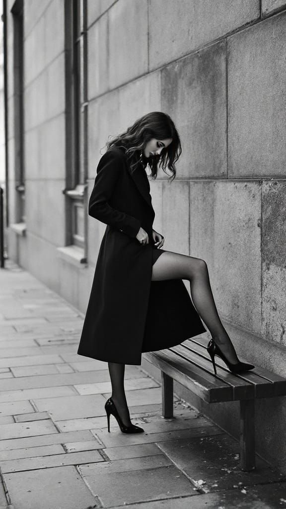 Elegant Woman in Black and White Fashion Editorial