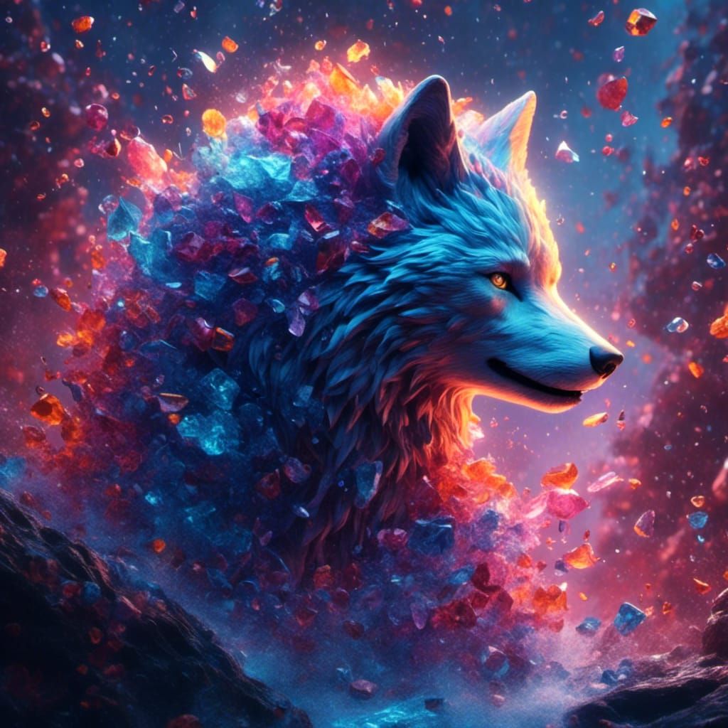 Rainbow Crystal Wolf in Pastel Colors