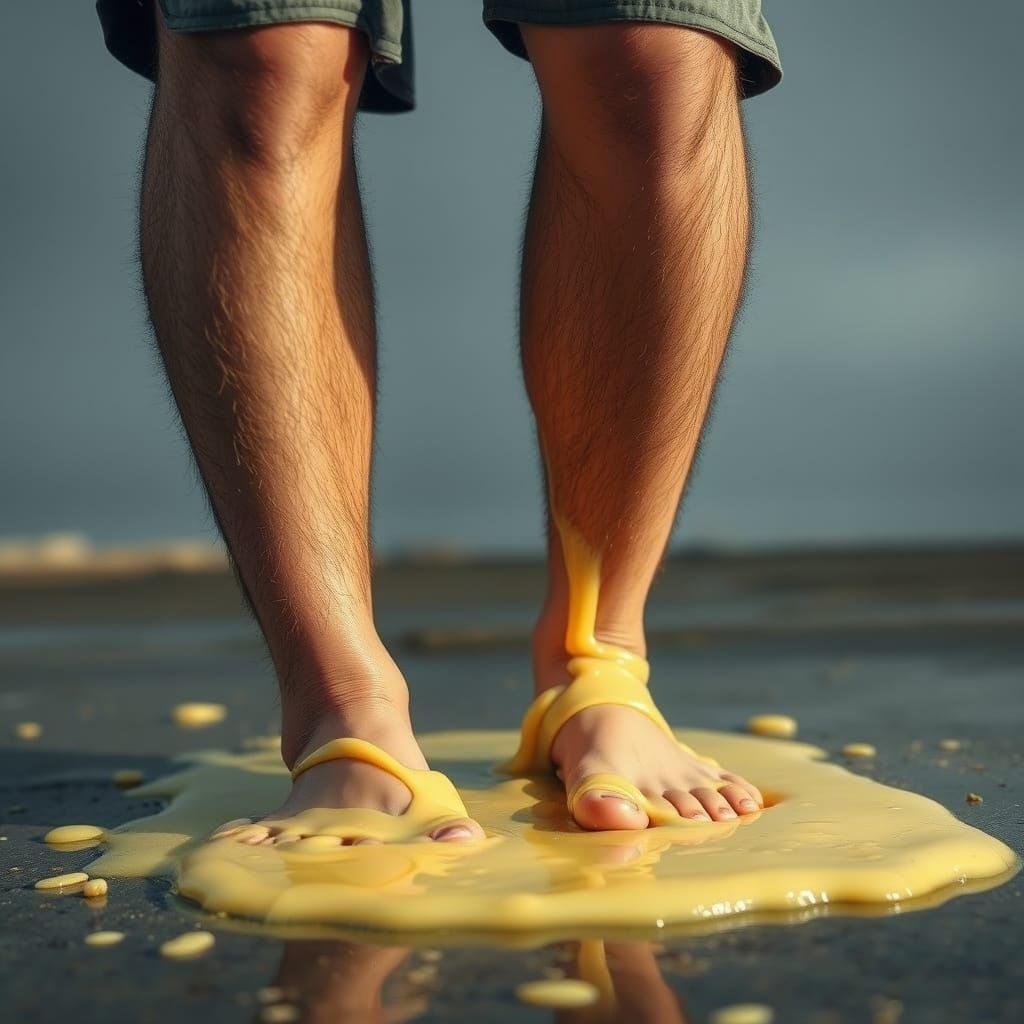 Man Stuck in Sticky Glue, Struggling to Escape