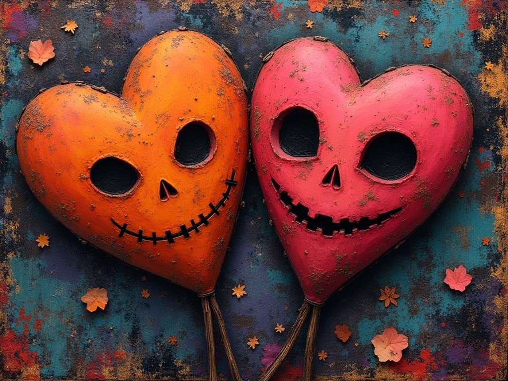 Quirky Halloween Hearts Collage Art
