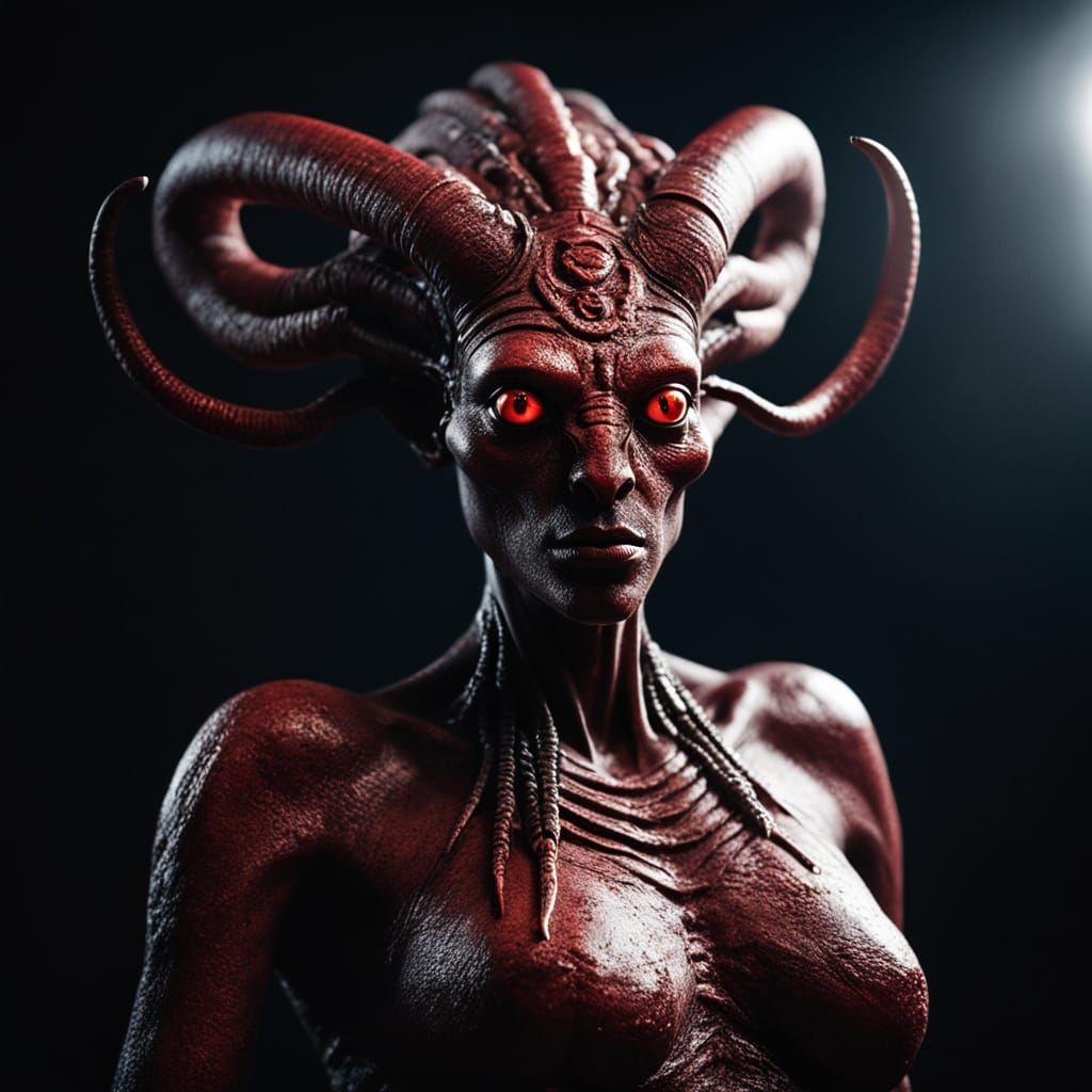 Photorealistic Portrait of Pregnant Woman with Red Eyes