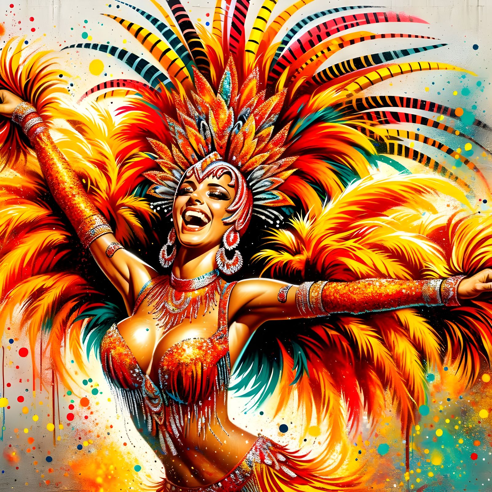 Energetic Samba Dancer in Graffiti Art Style
