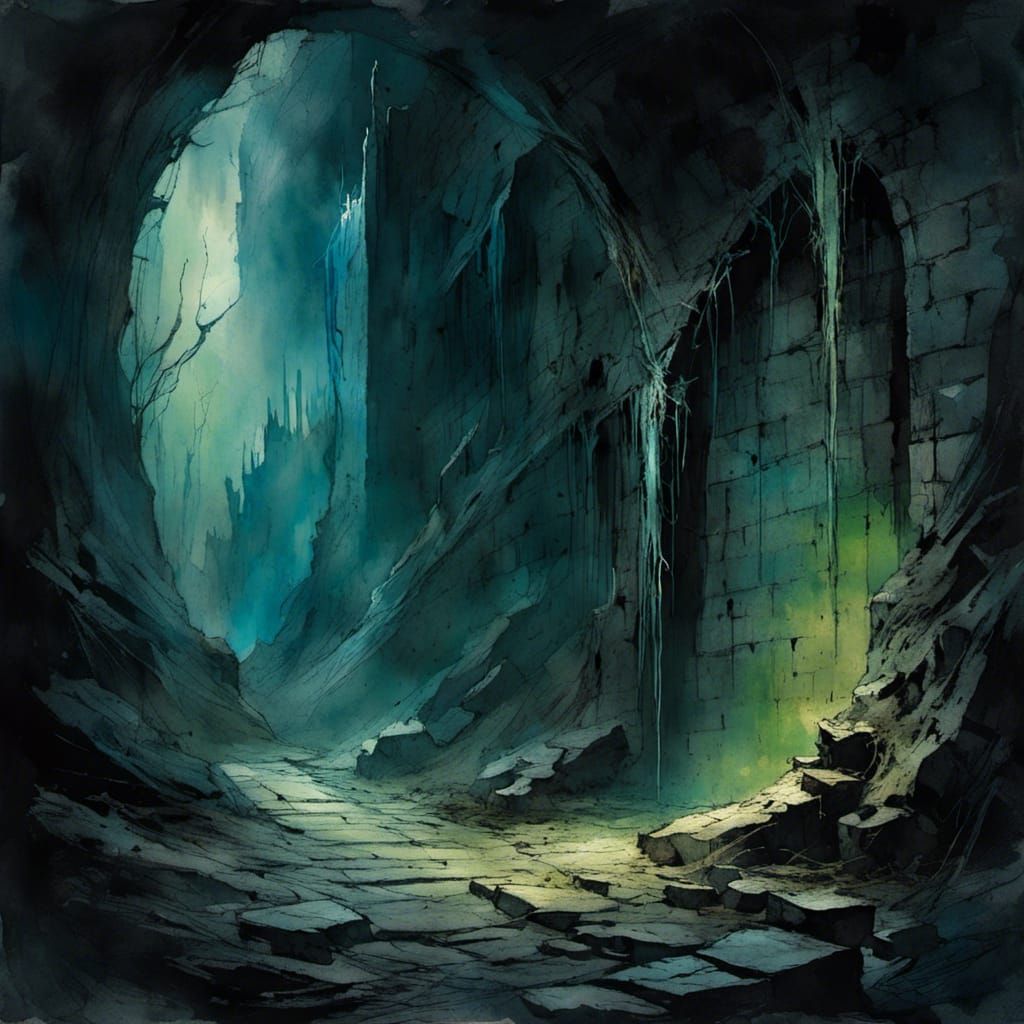 Gothic Fantasy Stone Wall with Glowing Runes