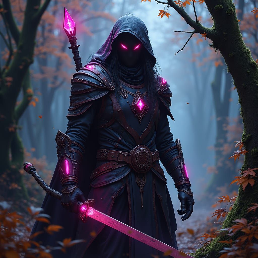 Dark Elf Ranger in Autumnal Swamp: Dark Fantasy