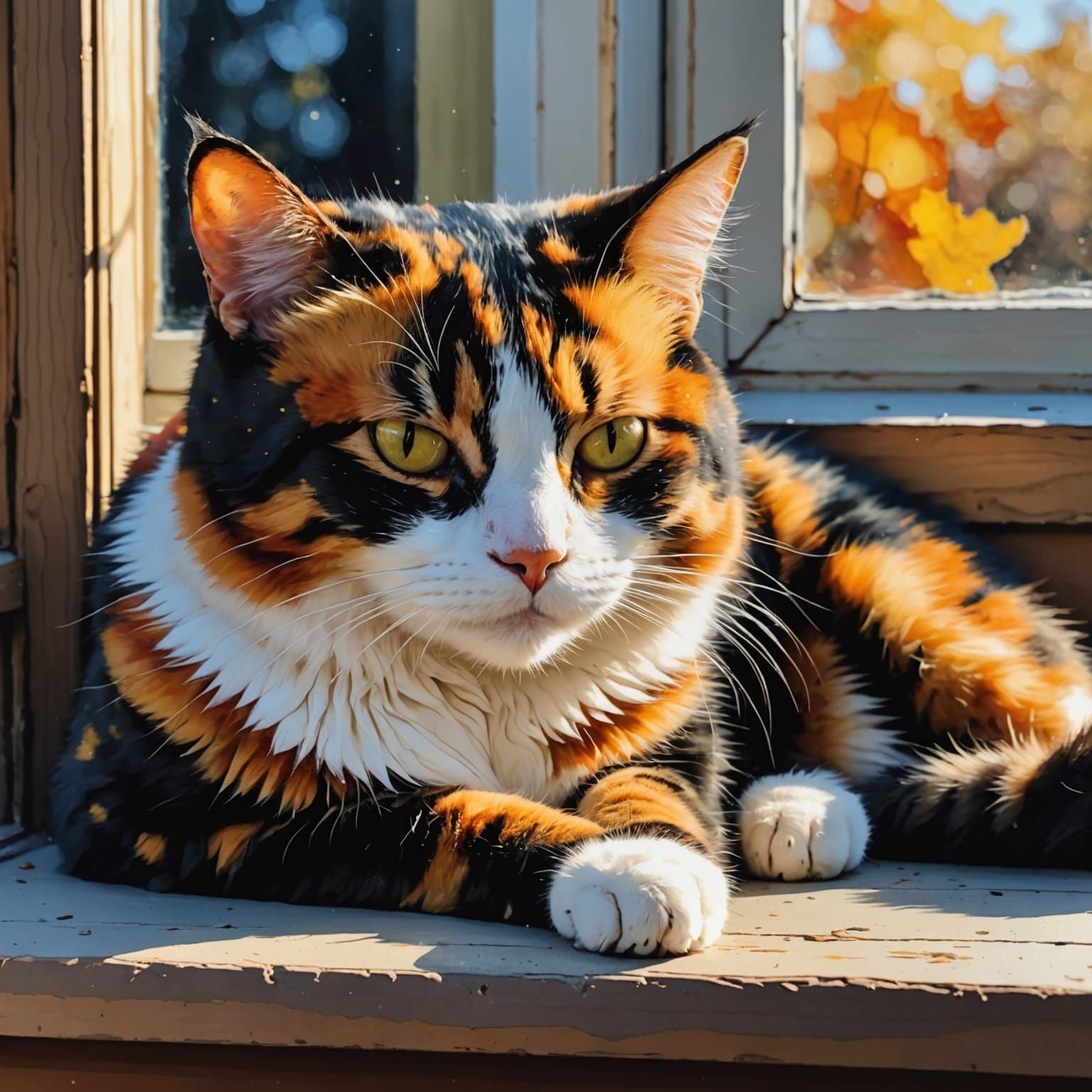 Calico Cat Sleeping: Alcohol Ink Art