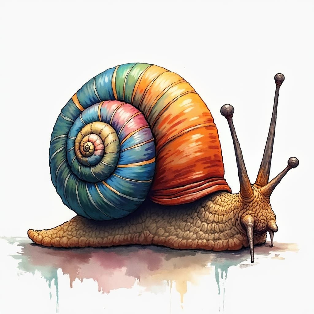 Colorful Snail in Gouache Style, Artstation Trending