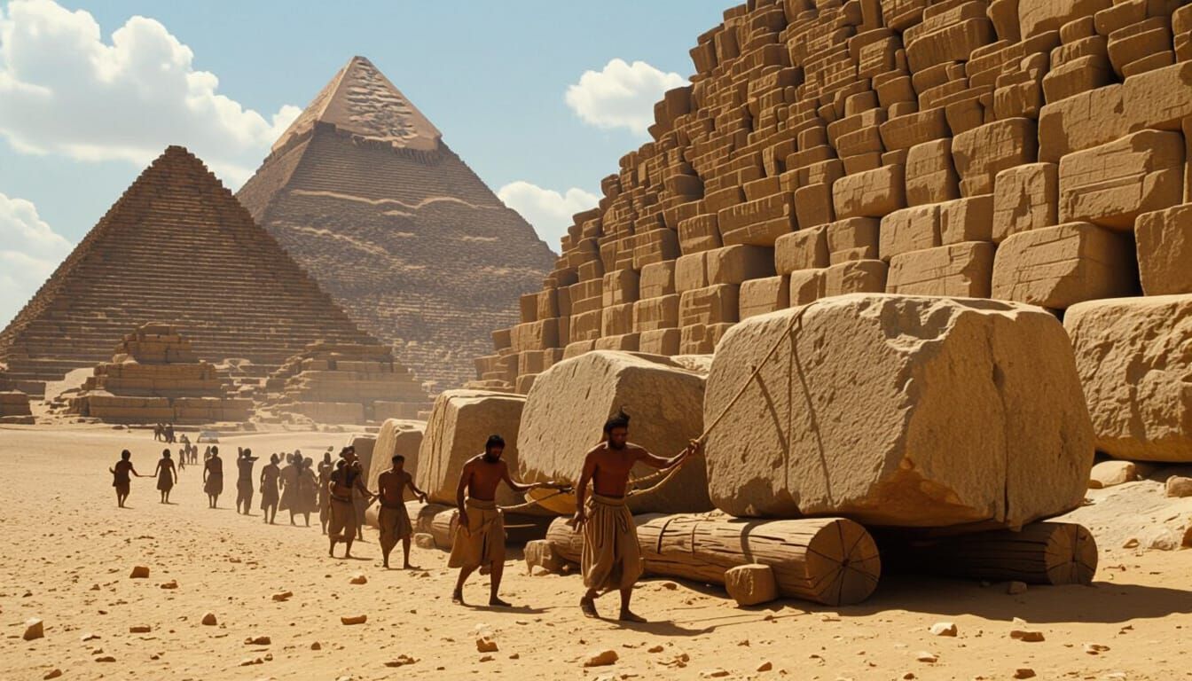 Epic Cinematic View of the Pyramids' Construction