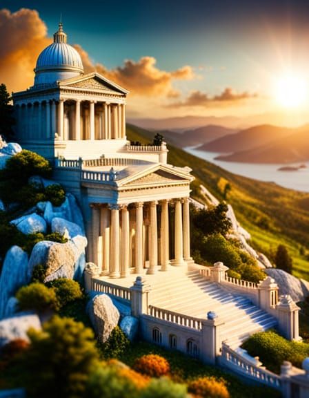 Miniature World on Greek Temple in Rococo Style