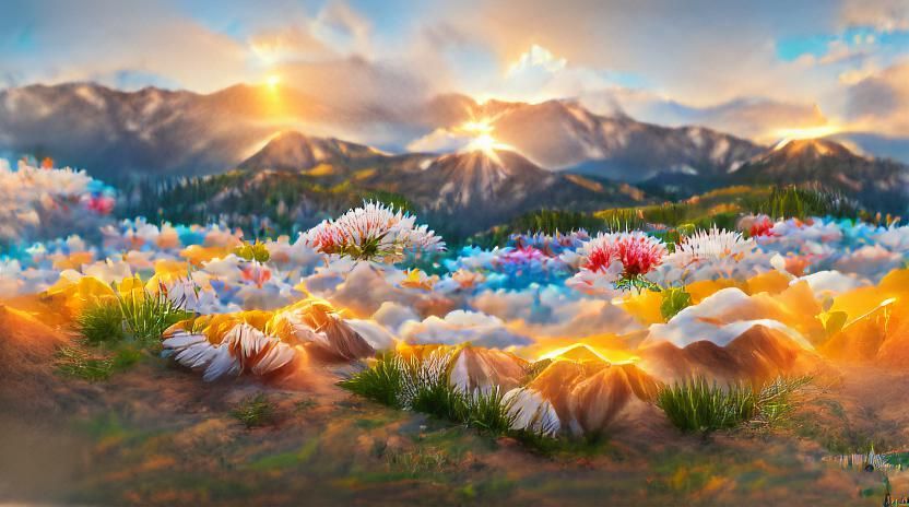 Granite Mountains and Wildflower Meadow at Sunset
