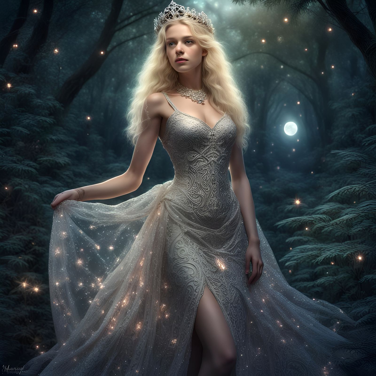 Elven Princess in Starlight Gown, Digital Art