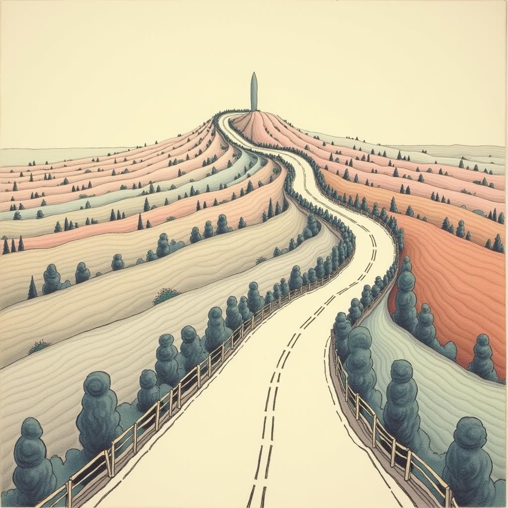 Surreal Road Becomes Finger in Geometric Pastel Art