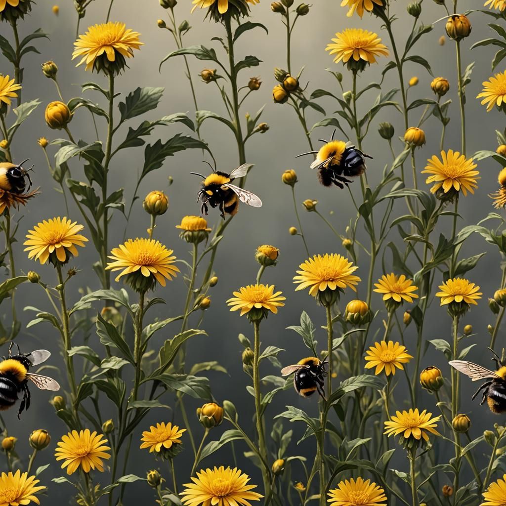 Fluffy Bumble Bee Holding a Yellow Flower