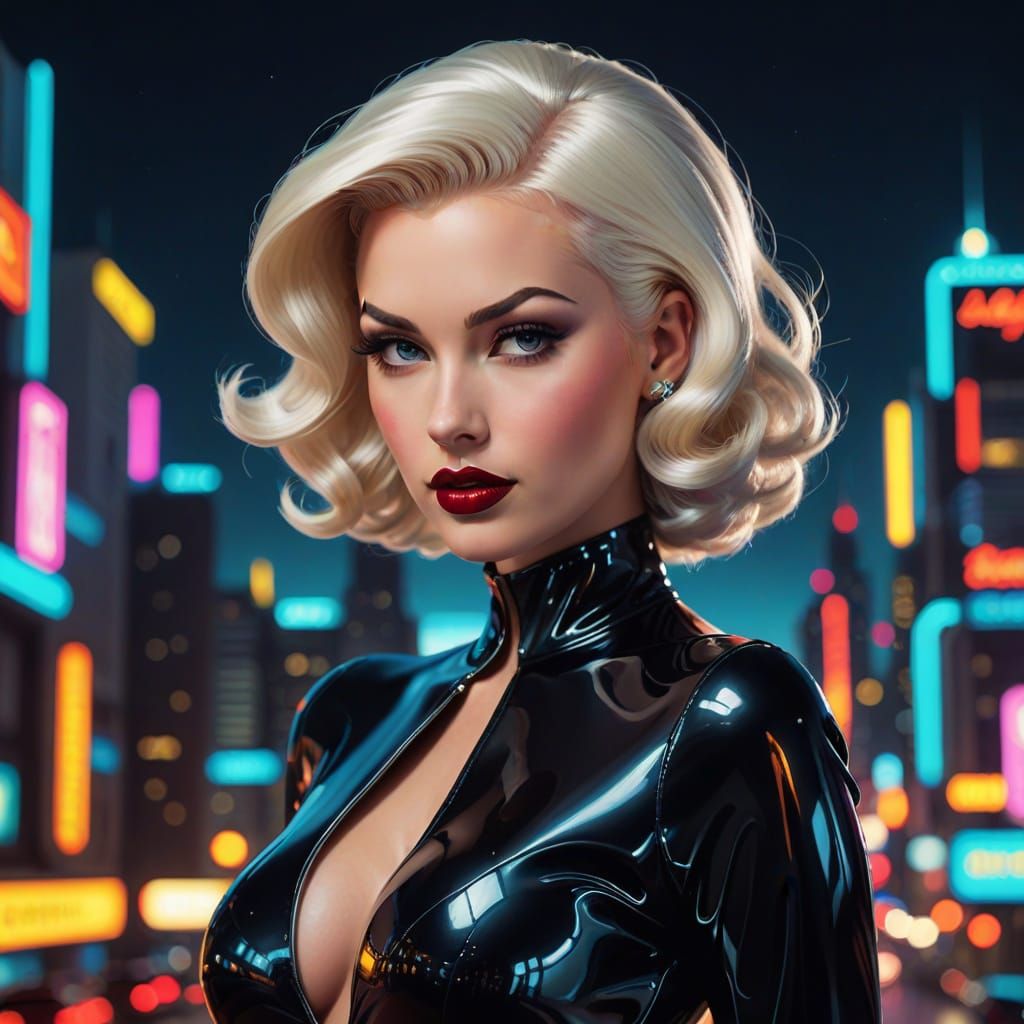 Futuristic Pin-Up in Neon Cityscape