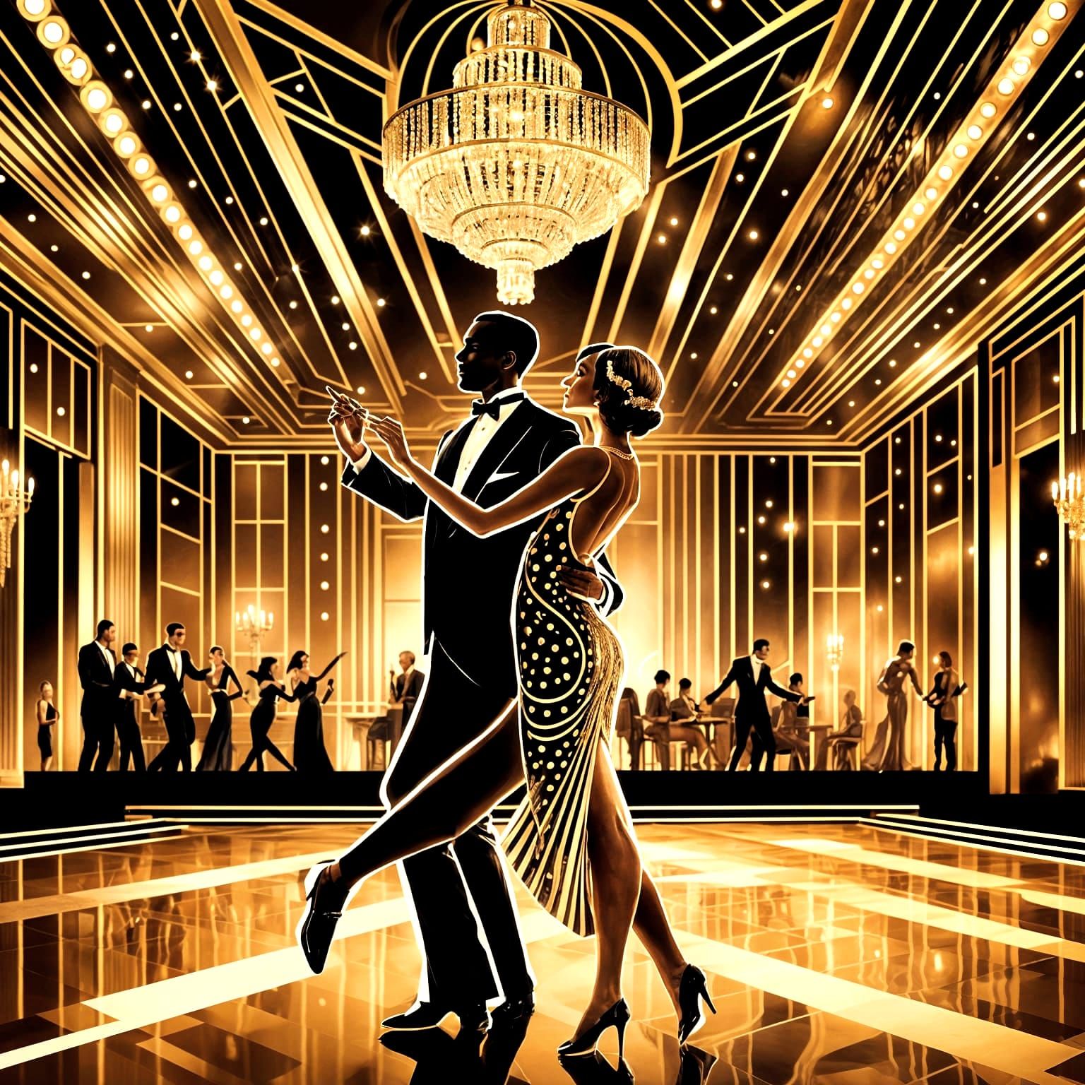 Elegant Art Deco Ballroom with Dancing Couples