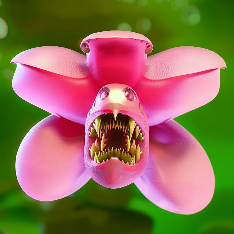 Mutant Carnivorous Orchid with Lamprey Teeth in 3D