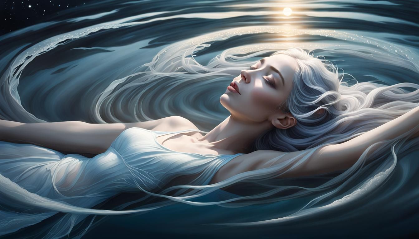 Moonslit River: Sensual Woman in a Cinematic Dreamscape