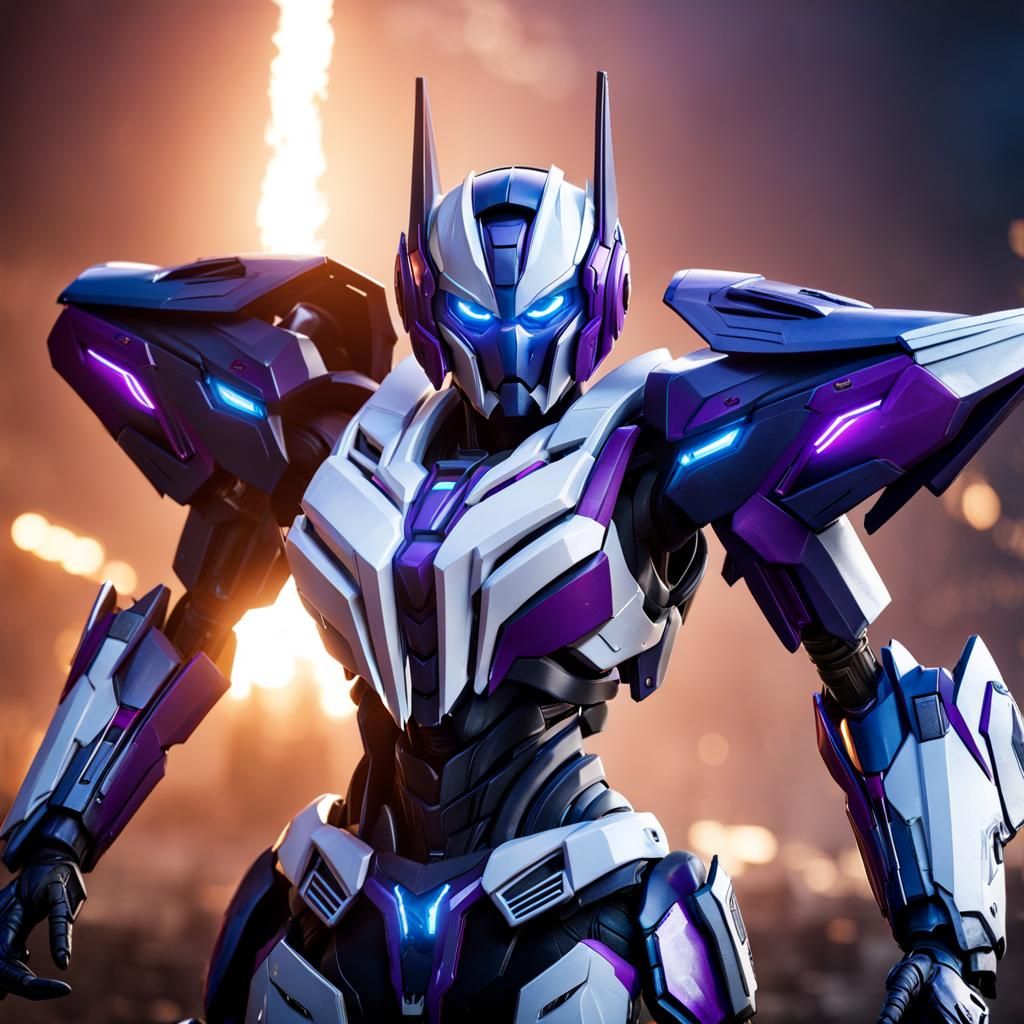 Female Autobot Fighting Decepticon: Detailed Matte Painting