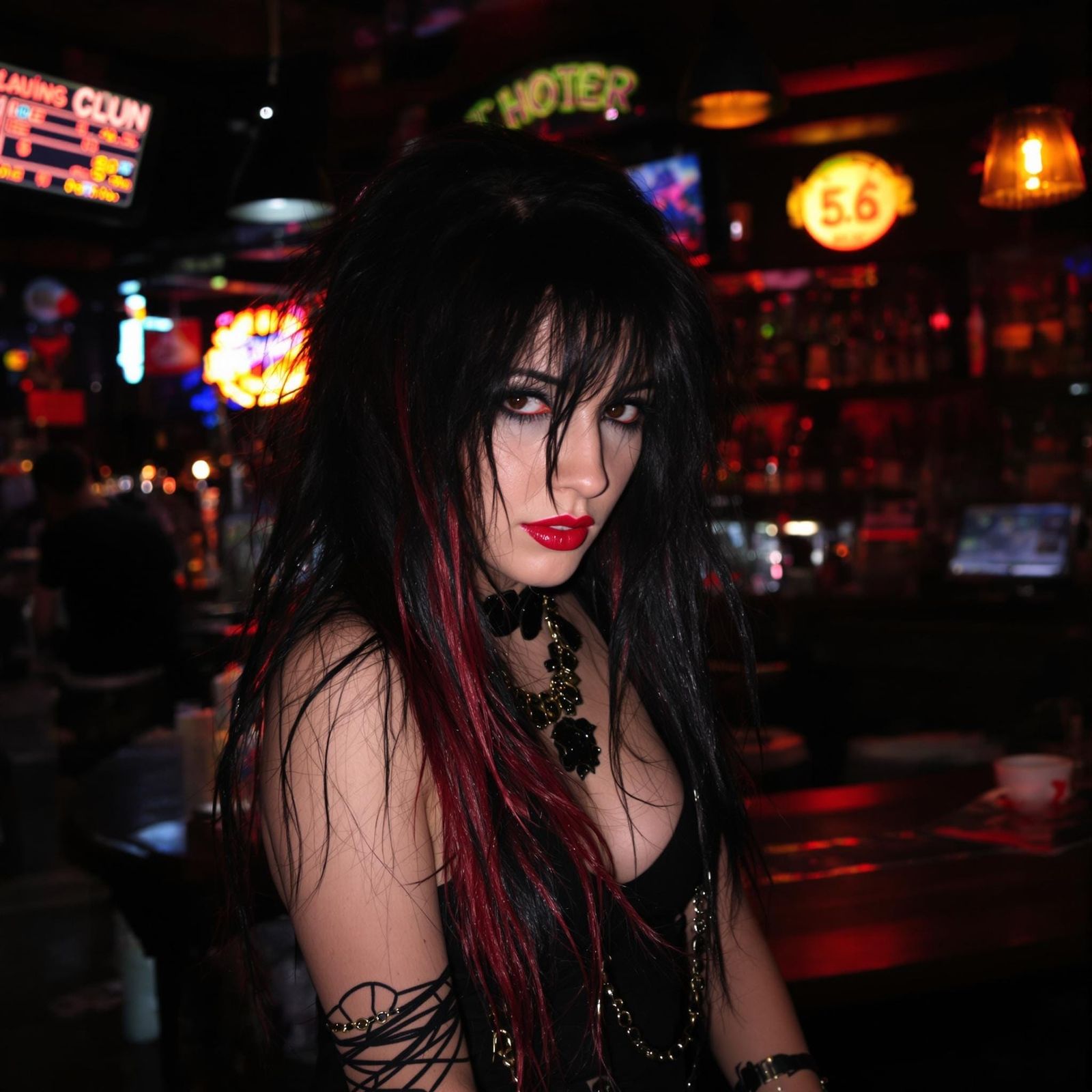 Mysterious Punk-Rock Siren in Neon Bar