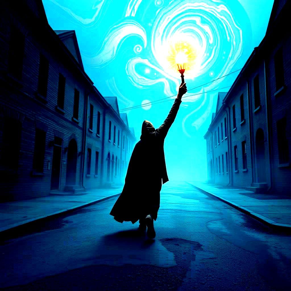 Mysterious Figure Walks Down Desolate Street at Night