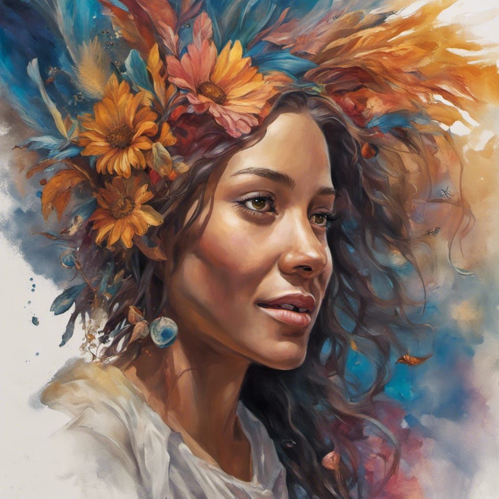 Joyful Woman's Spiritual Journey: Hyperrealistic Splash Art ...
