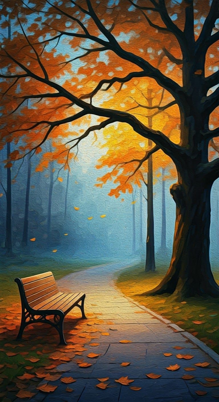 Twilight Park Scene in Expressive Impasto Oil Paint