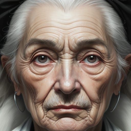 Extreme close up portrait, face of an elderly woman with lin...