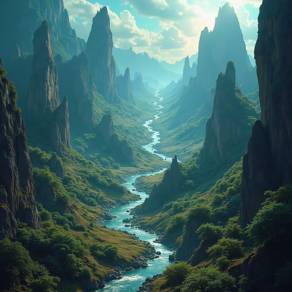 Earth-World Ambigram in Vibrant Dreamlike Landscape