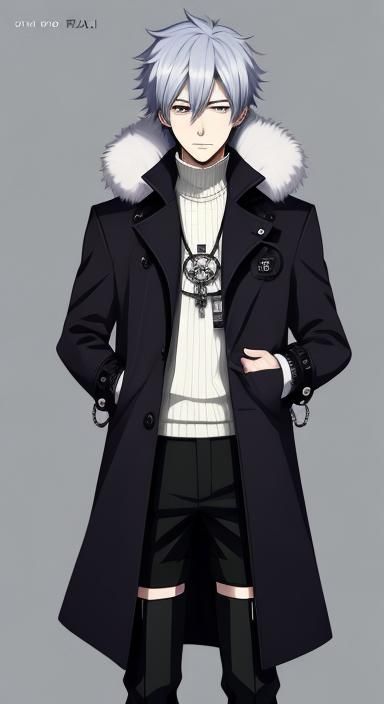 Kawaii Anime Boy in Coat and Thigh Highs