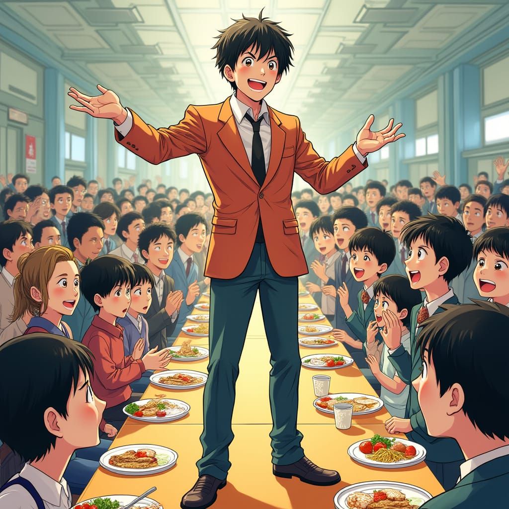 Akito's Vibrant Cafeteria Rally