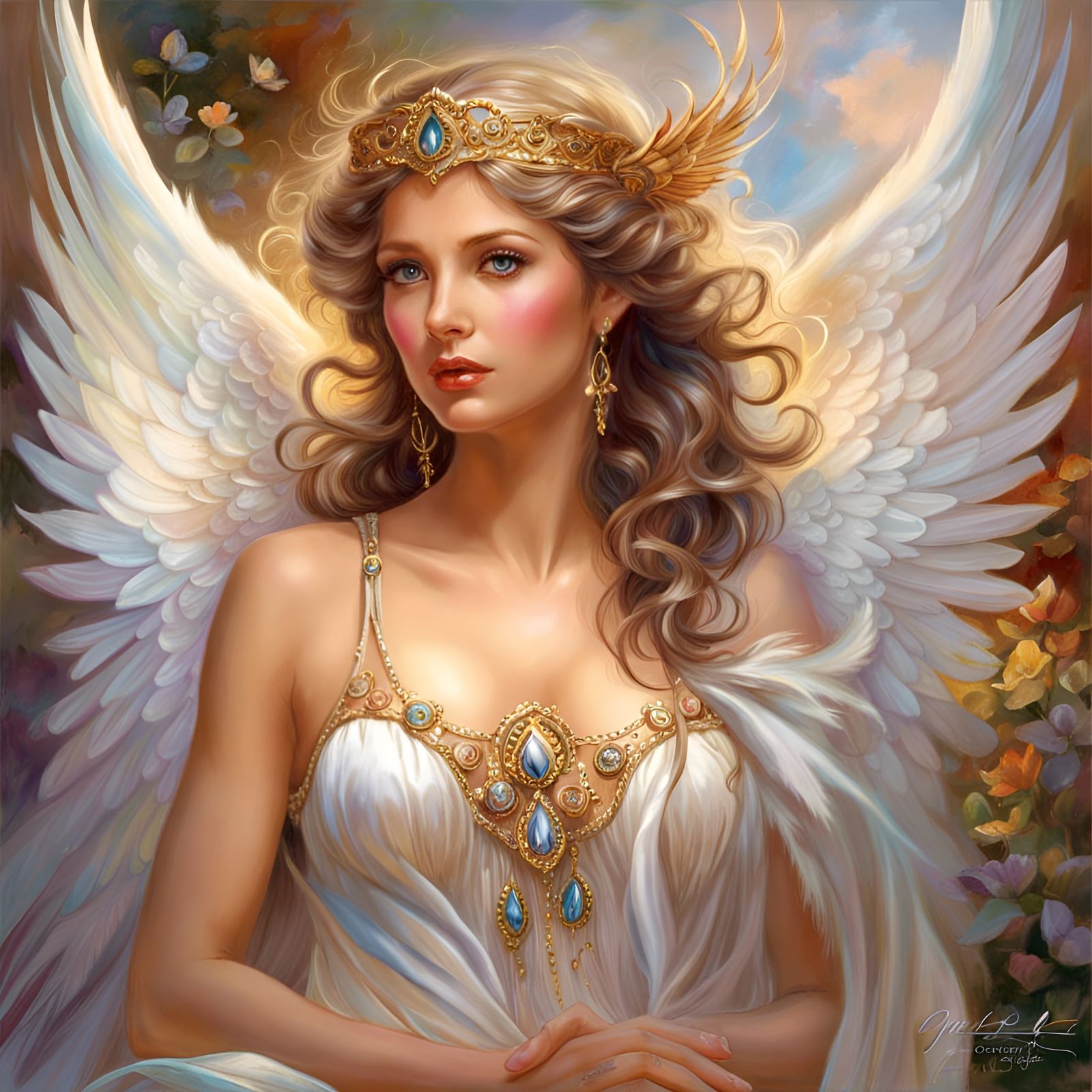 Beautiful Heavenly Angel Princess with Elegant Angel Wings