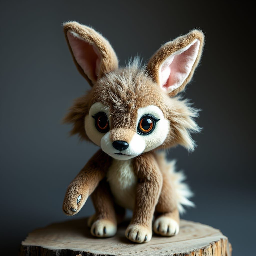 Cuddly Bunny-Wolf Hybrid Plush Toy in Earthy Tones