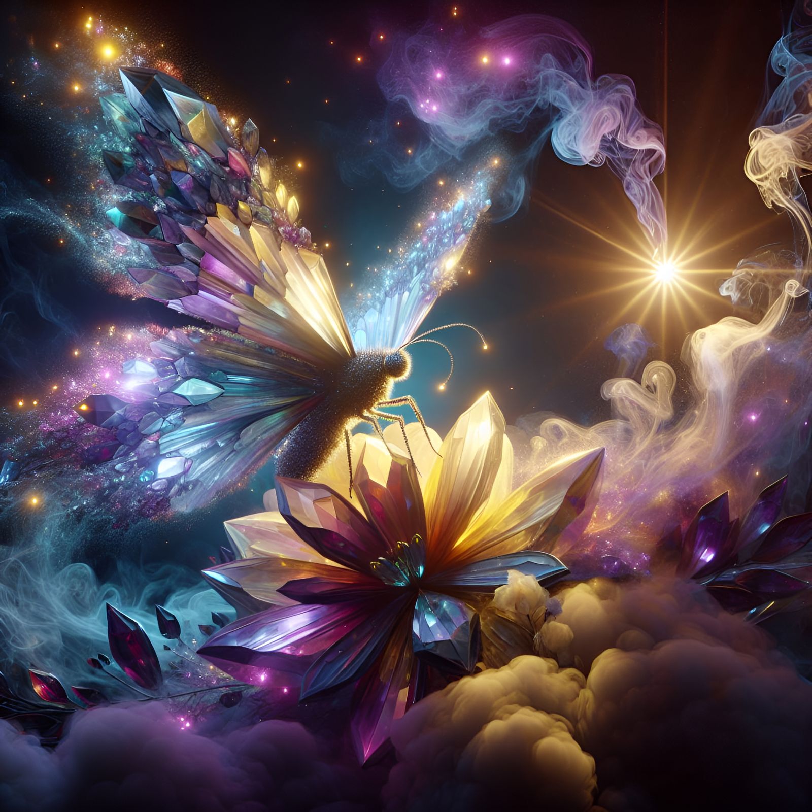 Crystal Butterfly Creates Spectral Smoke, Fantasy Art