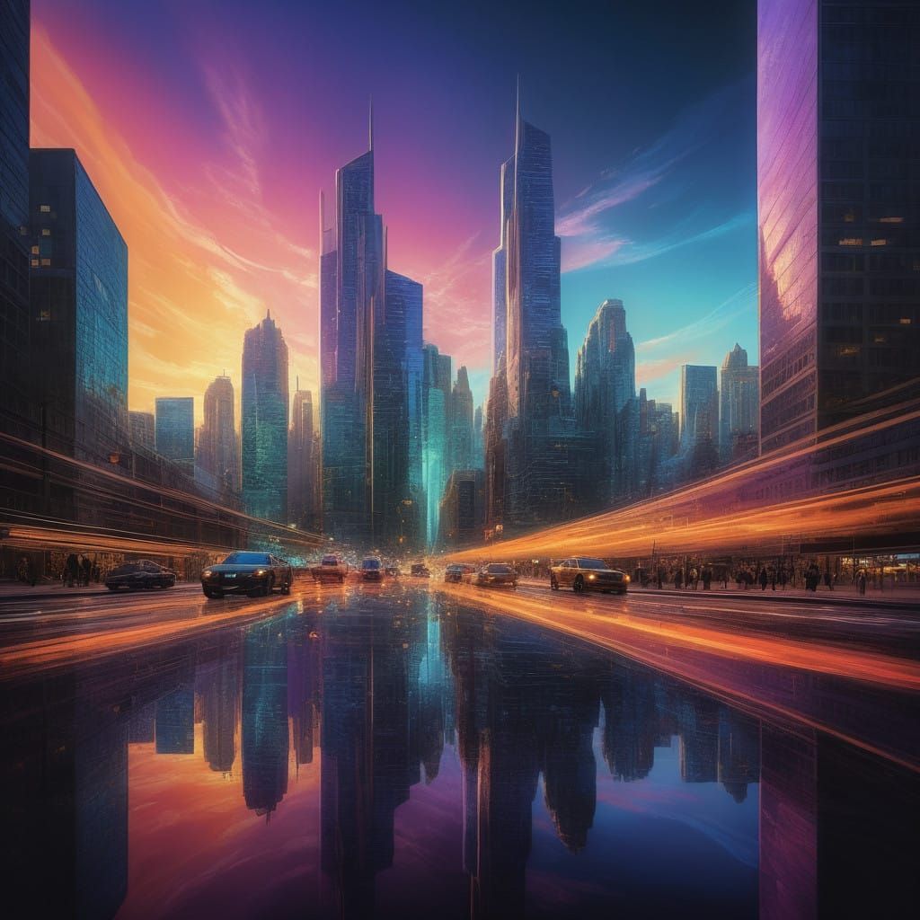 Sleek Futuristic Metropolis Unfolds Under Golden Skies