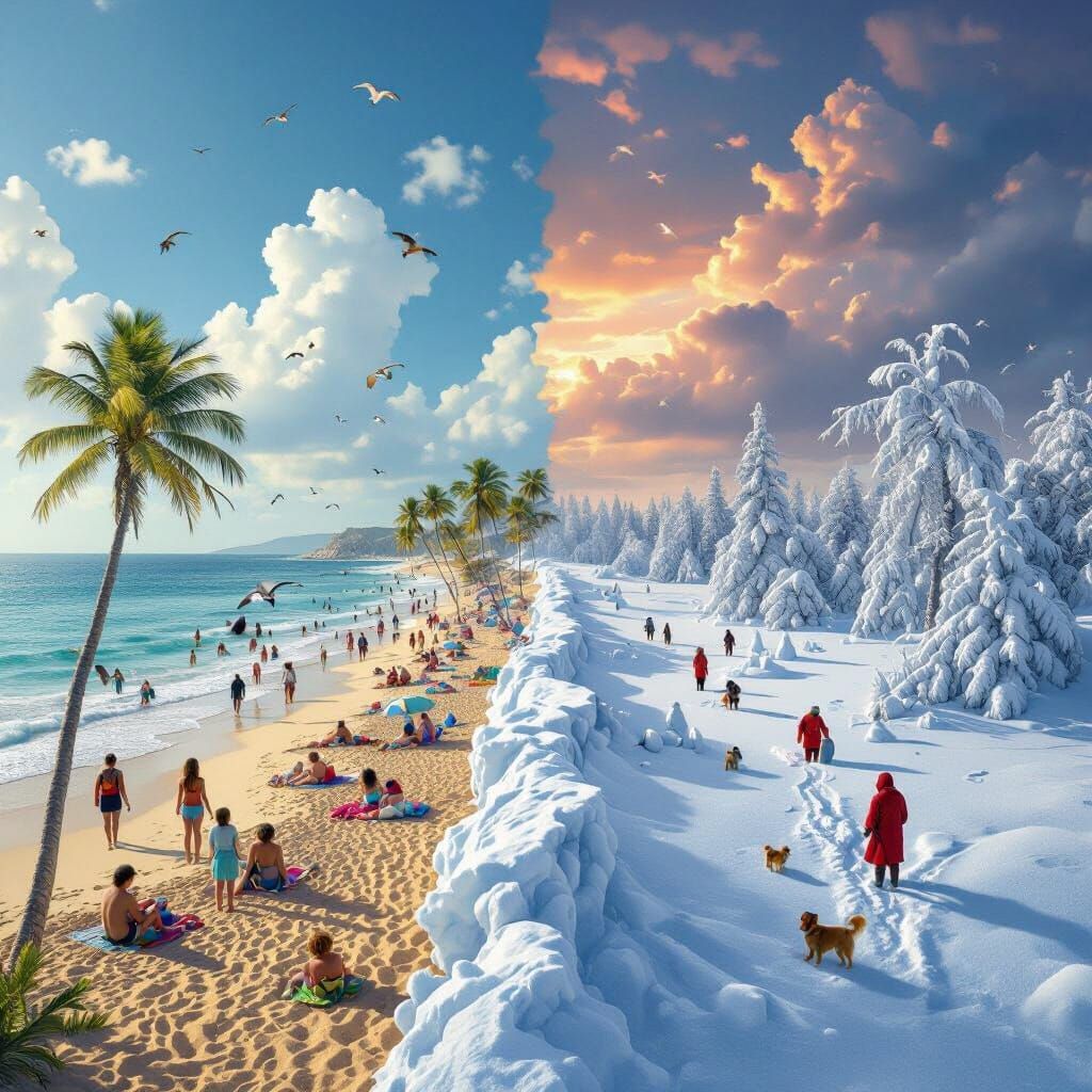 Contrast Between Tropical Paradise and Frozen Wasteland