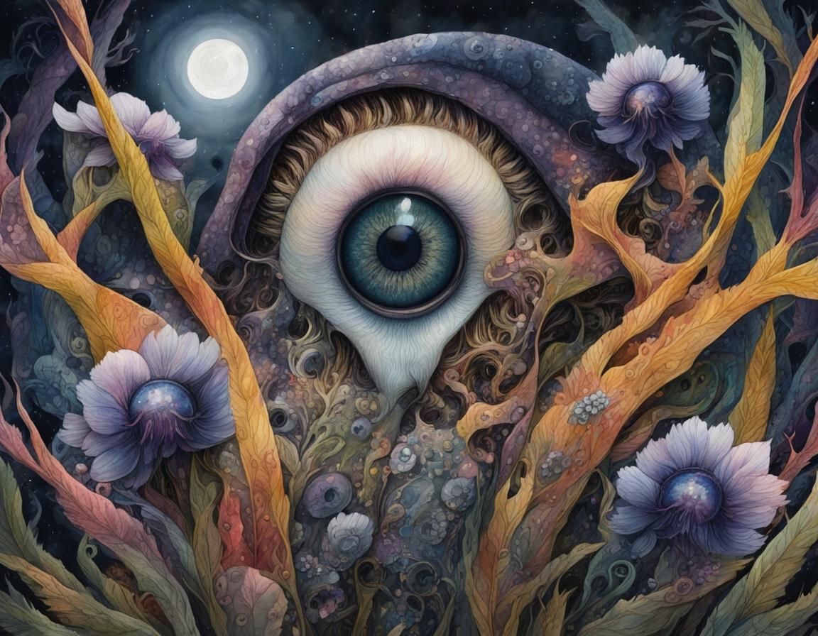 Lovecraftian Horror Creature with Sunken Eyes in Watercolor