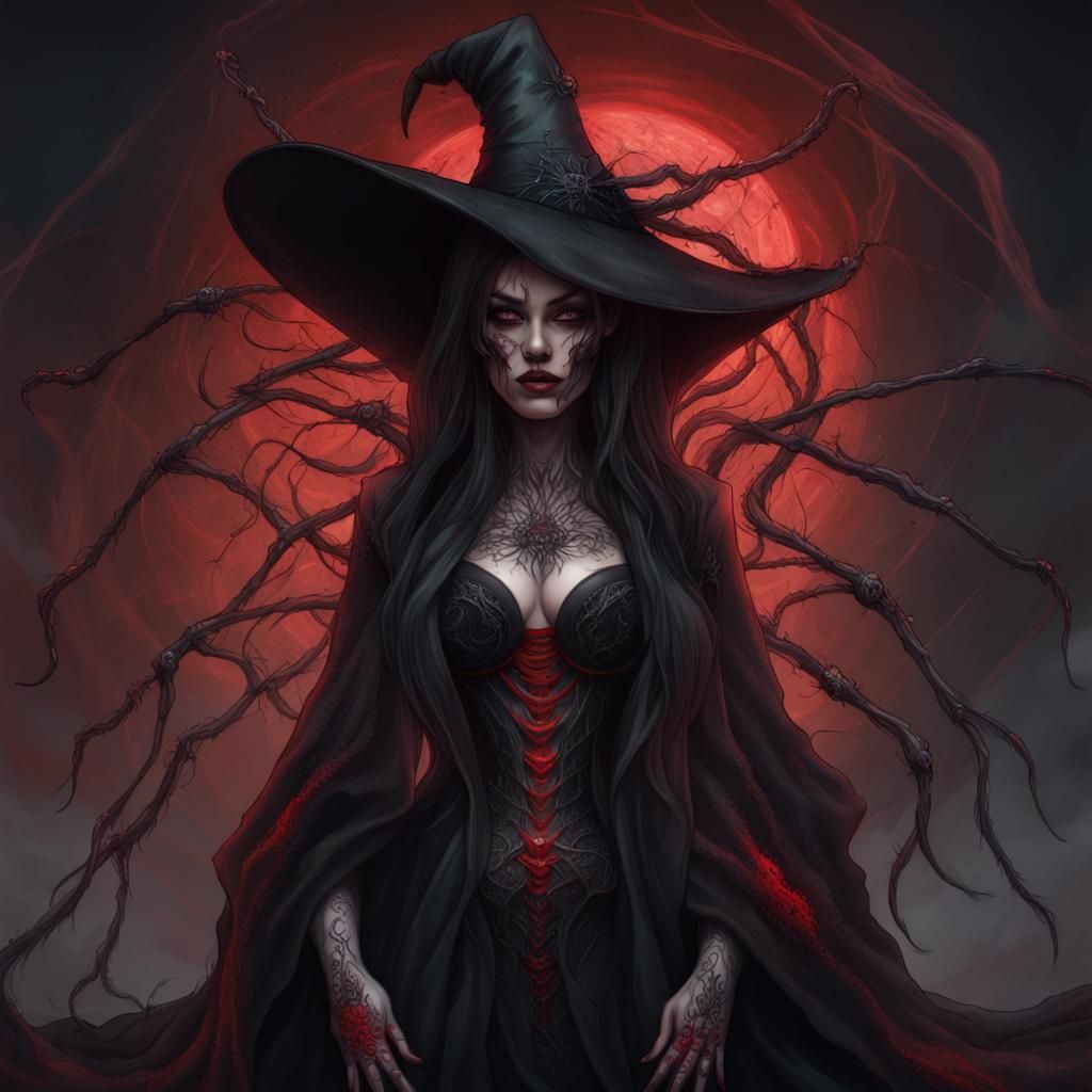 Spider Goddess Witch Portrait in Dark Fantasy Style