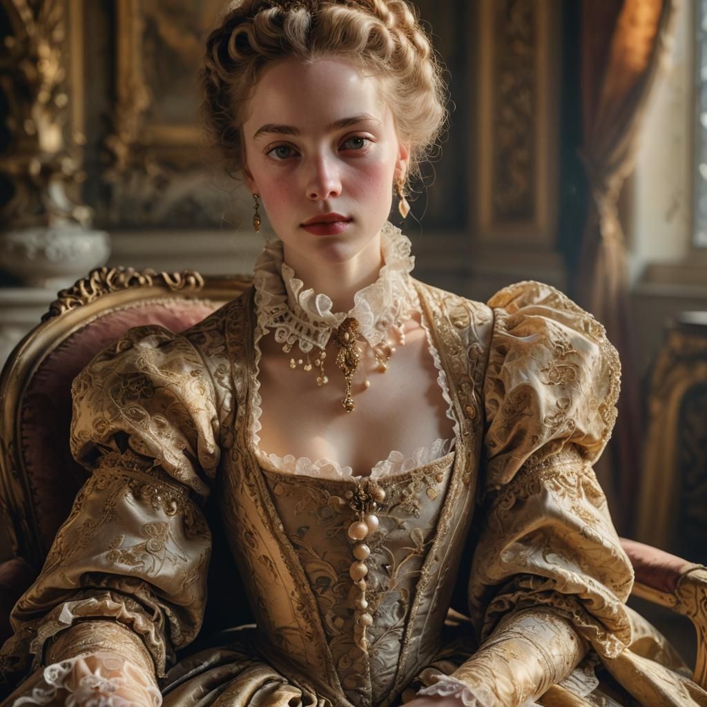 Baroque Portrait of Beautiful Person in Velvet Chair