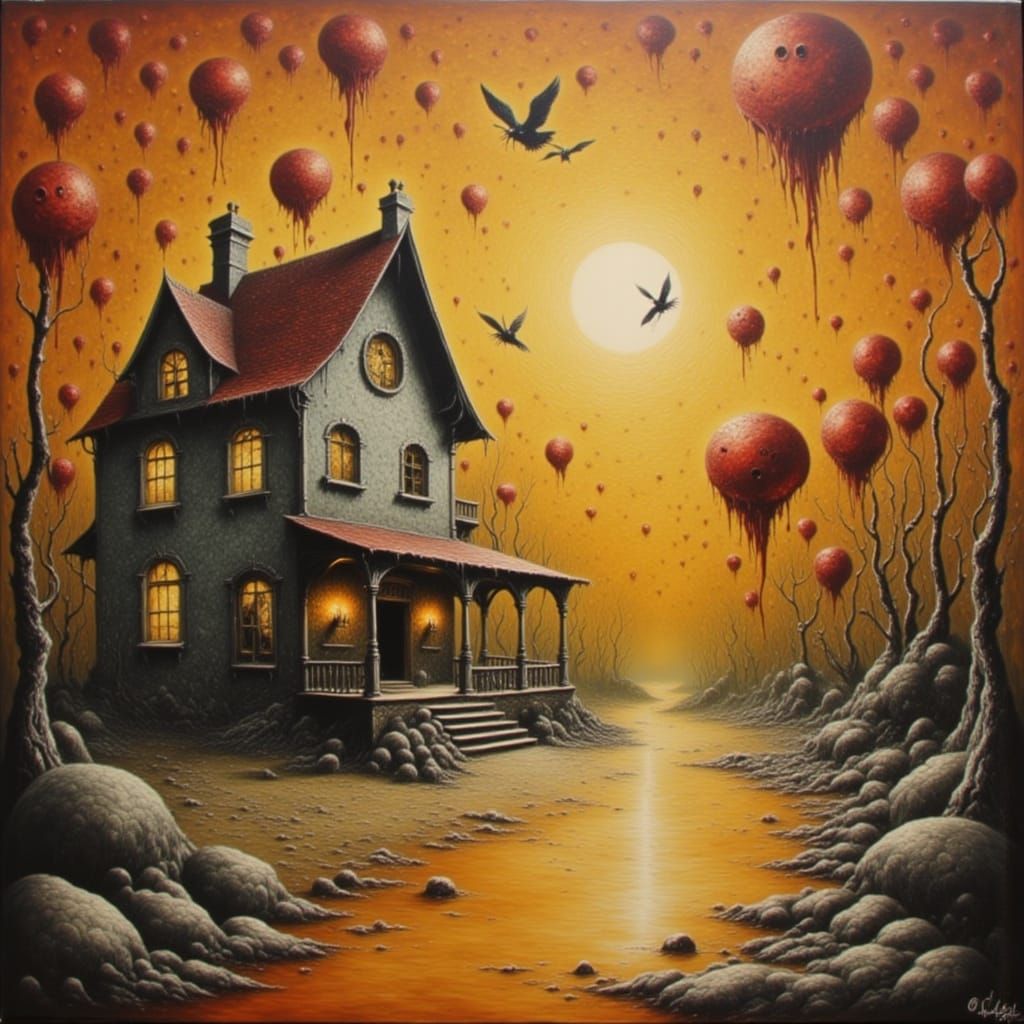 Melting Wax Farmhouse in Surrealist Style