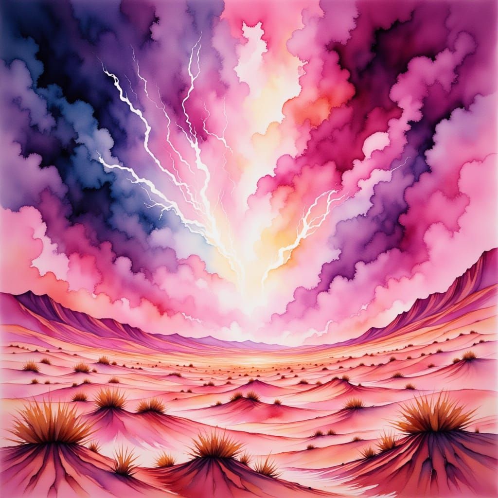 Turbulent Desert Storm in Pink Watercolour Wash