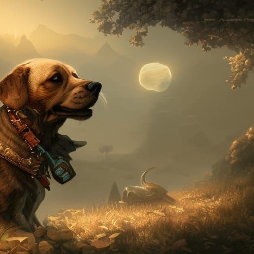 Fantastical Dusk Dog in Detailed Matte Painting